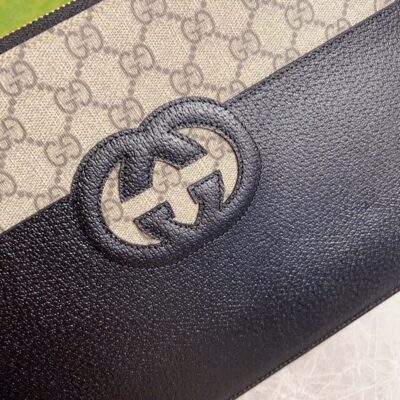 Gucci 一比一 男士手包 GG Supreme帆布 镂空互扣式双G细节