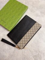 Gucci 一比一 男士手包 GG Supreme帆布 镂空互扣式双G细节