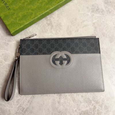 Gucci 男士手包 723320 GG Supreme帆布 鏤空互扣式雙G細節 高端原單