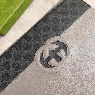 Gucci 男士手包 723320 GG Supreme帆布 鏤空互扣式雙G細節 高端原單