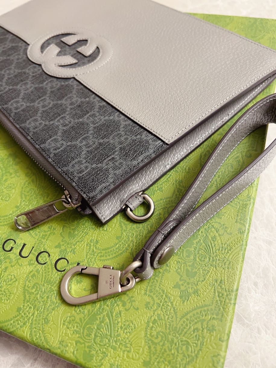 Gucci 男士手包 723320 GG Supreme帆布 鏤空互扣式雙G細節 高端原單