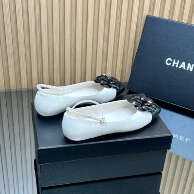 Chanel香奈兒高仿白色25SS山茶花單鞋 瑪麗珍方頭 平底舒適百搭