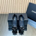 Chanel香奈兒高仿黑色25SS山茶花單鞋 瑪麗珍方頭 平底百搭舒適