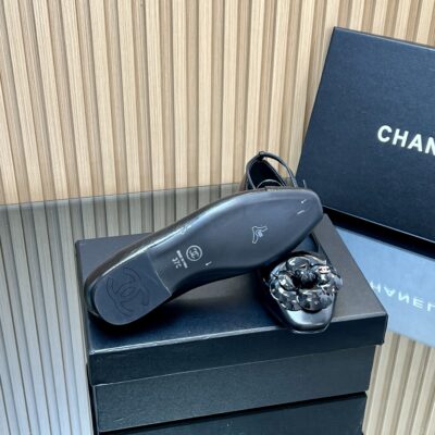 Chanel香奈兒高仿黑色25SS山茶花單鞋 瑪麗珍方頭 平底百搭舒適