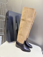 CHANEL香奈兒高仿25B秋冬直筒長靴 牛京皮拼漆皮 23寸時尚女靴