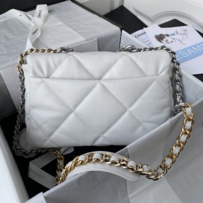 Chanel高仿秋冬19Bag白色銀鏈枕頭包時尚百搭經典