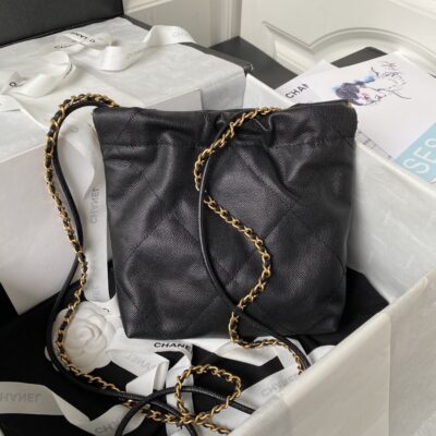Chanel香奈兒高仿AS3980 mini22顆粒皮迷你包經典黑色鏈條