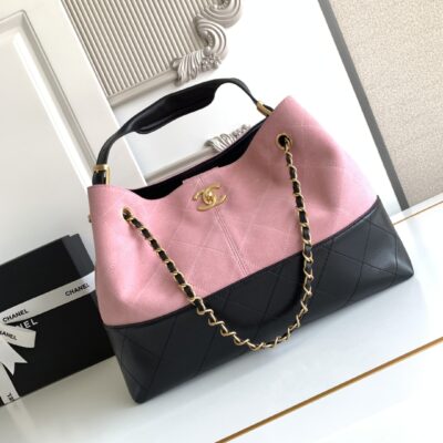 CHANEL香奈兒原單經典拼色托特包菱格紋黑金鏈條法式精緻AS5634