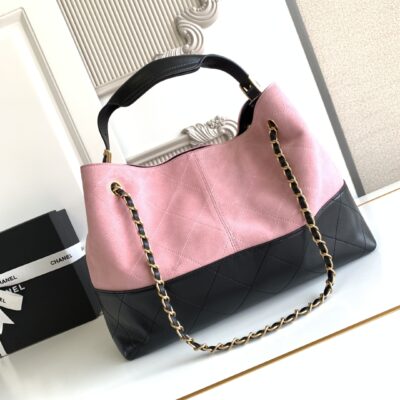 CHANEL香奈兒原單經典拼色托特包菱格紋黑金鏈條法式精緻AS5634