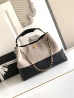 CHANEL香奈兒A貨經典拼色托特包黑金鏈條菱格紋時尚大方AS5634