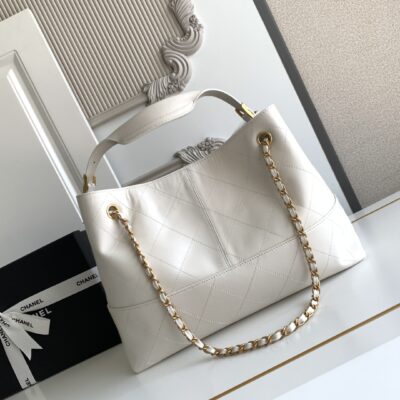 CHANEL香奈兒一比一拼色托特包白色金鏈條菱格紋法式時尚大容量AS5634