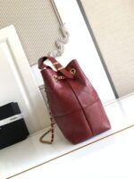 CHANEL香奈兒原單枣紅色拼色托特包金鏈條菱格紋法式優雅AS5634