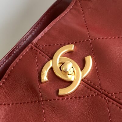 CHANEL香奈兒原單枣紅色拼色托特包金鏈條菱格紋法式優雅AS5634