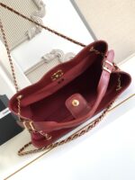 CHANEL香奈兒原單枣紅色拼色托特包金鏈條菱格紋法式優雅AS5634