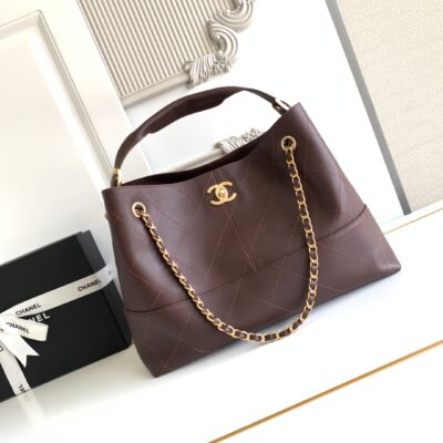 CHANEL香奈兒高仿拼色托特包金鏈條菱格紋經典法式優雅AS5634