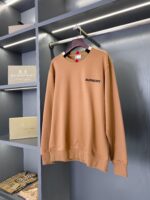 Burberry卡其微標格紋拼接棉質圓領衛衣 男女同款