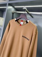 Burberry卡其微標格紋拼接棉質圓領衛衣 男女同款