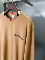 Burberry卡其微標格紋拼接棉質圓領衛衣 男女同款