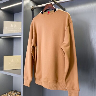 Burberry卡其微標格紋拼接棉質圓領衛衣 男女同款
