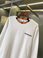 Burberry白色微標格紋拼接棉質圓領衛衣 男女同款