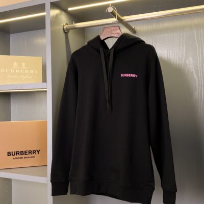Burberry黑色後背橡樹葉徽章棉質連帽衛衣 男女同款