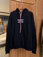 Burberry原單黑色倫敦微標刺繡棉質連帽衛衣 男女同款