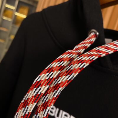 Burberry原單黑色倫敦微標刺繡棉質連帽衛衣 男女同款