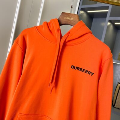 Burberry原單橙黃色倫敦微標刺繡棉質連帽衛衣 男女同款