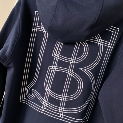 Burberry原單寶藍色倫敦微標刺繡棉質連帽衛衣 男女同款