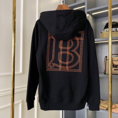 Burberry原單黑色倫敦微標刺繡棉質連帽衛衣 男女同款