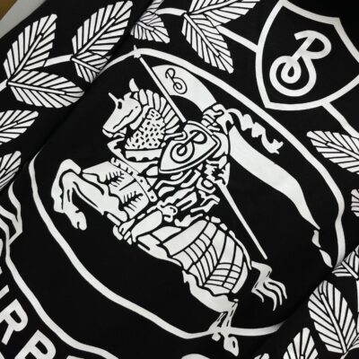 Burberry原單黑色戰馬馬術騎士印花棉質連帽衛衣 男女同款
