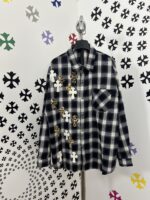 克羅心 真皮貼皮十字架格子襯衫 男士潮流休閒襯衣 定制面料 完美細節還原