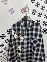克羅心 真皮貼皮十字架格子襯衫 男士潮流休閒襯衣 定制面料 完美細節還原