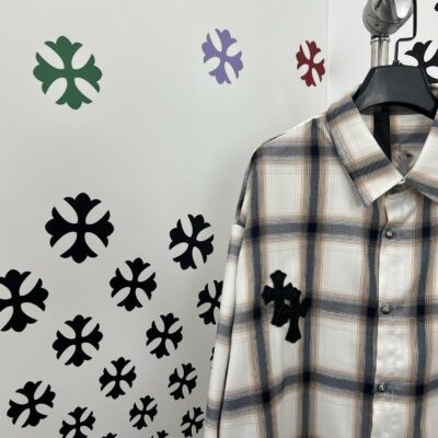 Chrome Hearts頂級原單真皮貼皮十字架格子襯衫 男士潮流休閒襯衣 精緻工藝完美還原