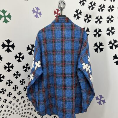 Chrome Hearts一比一真皮貼皮十字架格子襯衫 男士潮流休閒襯衣 精緻還原專櫃細節