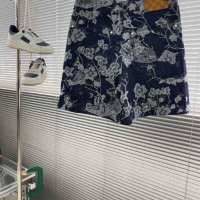 路易威登高仿25SS牛仔短褲 Waves提花 Flower刺繡 珠光纽扣