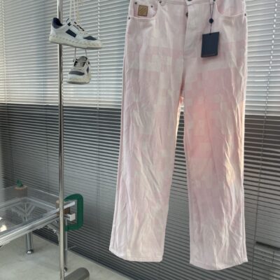 LV 高仿粉色馬賽克牛仔褲 斜紋丹寧 男女同款 25SS