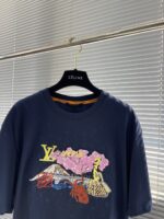 LV复刻藍色龍蝦刺繡圓領短袖時尚百搭2025新品法國奢華