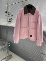 LV高仿櫻花色工裝束腰夾克潮流百搭春秋男女同款精品復刻