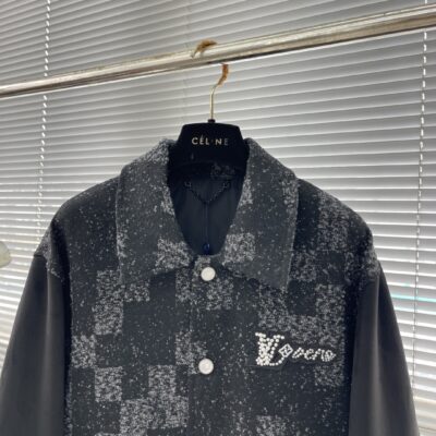 LV復刻版棋盤格迷彩提花棒球服夾克潮流百搭男女同款高仿