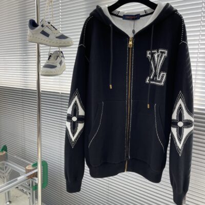 LV復刻版秋冬新款拉鏈連帽棉質衫輕盈廓形潮流男女同款高仿