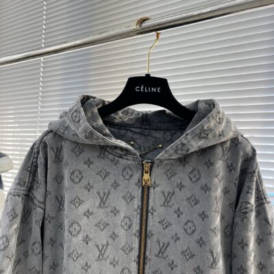 LV復刻版25SS牛仔連帽外套滿印Monogram提花潮流百搭高仿男女同款