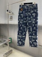 LV復刻版25SS滑板牛仔褲Damier格紋拼縫潮流百搭高仿男女同款