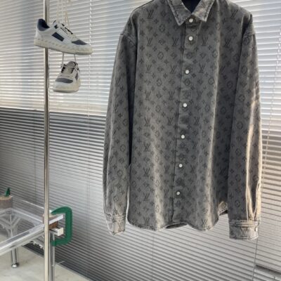 LV復刻版牛仔襯衫外套滿印Monogram提花潮流百搭高仿男女同款