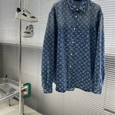 LV高仿牛仔襯衫外套滿印Monogram提花潮流百搭男女同款