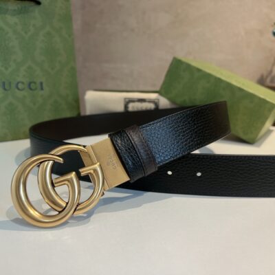 Gucci高仿金扣男士腰帶40mm雙G旋轉設計質感義大利風