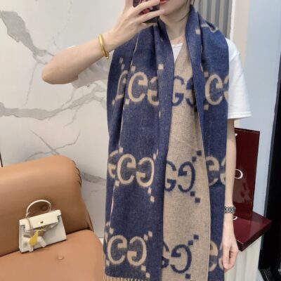 GUCCI 高仿大G雙面羊絨圍巾 男女同款 兩面配色實用披肩