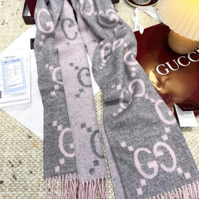Gucci精品仿製大G雙面羊絨圍巾 45×200cm 男女同款雙色提花