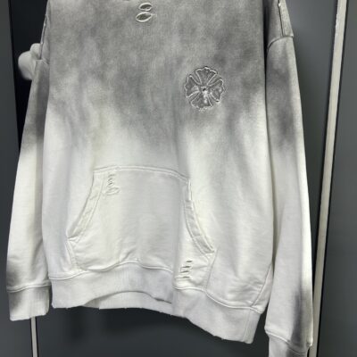 克羅心頂級原單十字架刺繡帶帽衛衣2025夏季男女同款美式酸洗