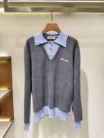 Miu Miu 一比一羊毛撞色翻領假兩件Polo毛衣 男女同款 2025秋冬時尚百搭